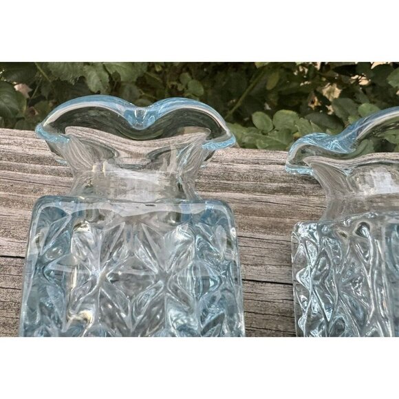 Vintage Imperial Glass Washington Mt Vernon Blue 4.5" Square Flower Vase Decor - Picture 7 of 11